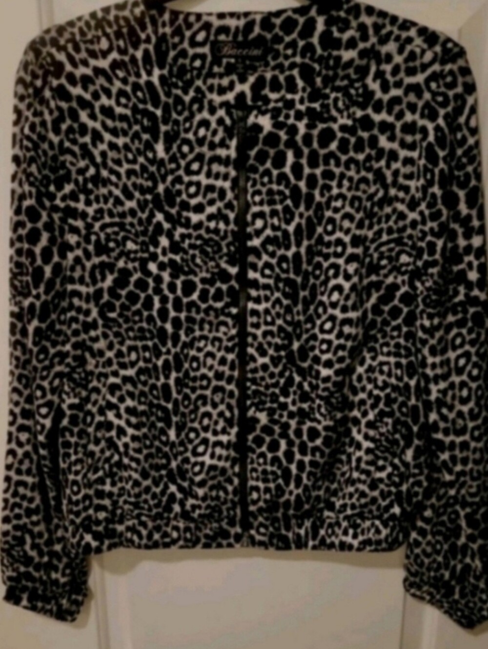 Baccini Womens Leopard Print Lightweight Jacket Small Zip Up W/Pockets